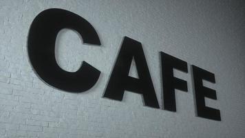 The black CAFE text is put on the white brick wall. 3d rendering photo