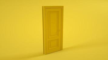 Closed door isolated on yellow background. 3d illustration photo