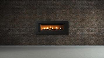 Fireplace on a brick wall in loft empty interior of house photo