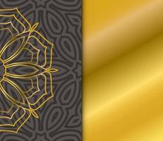 Cute gold Mandala card with striped pattern. Ornamental round doodle flower isolated on dark background. Geometric decorative ornament in ethnic oriental style. vector