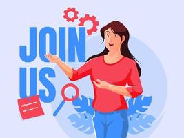 Women invites to join us, advertising marketing concept vector