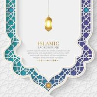 fondo islámico de lujo blanco y azul con marco de adorno decorativo vector