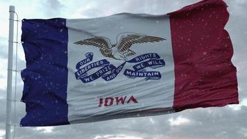 bandera de invierno de iowa con fondo de copos de nieve. Estados Unidos de América. representación 3d foto