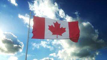 bandera de canadá ondeando al viento contra el hermoso cielo azul. representación 3d foto