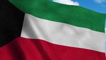 Kuwait flag waving in the wind, blue sky background. 3d rendering photo