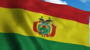 Bolivia flag waving in the wind, blue sky background. 3d rendering photo