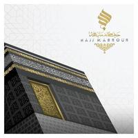 Hajj Mabrour Greeting Islamic arabic Calligraphy vector design with glowing kaaba for card, background. Translation of text Hajj pilgrimage May Allah accept your Hajj and grant you forgiveness