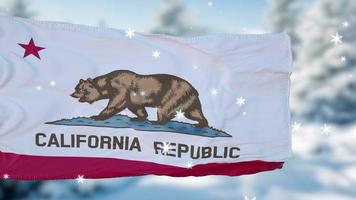 California winter snowflakes flag background. United States of America. 3d illustration photo