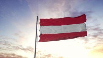bandera de austria ondeando en el viento, fondo de cielo dramático. ilustración 3d foto