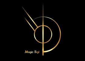 Gold Magic Sigil for protection, wiccan symbolisms. A stylized image of a magical symbol. Golden luxury graphic design logo template. Vector isolated on black background