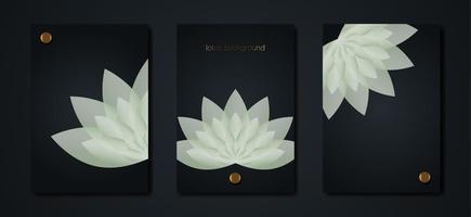 Lotus Banner Set Template, green Flower of Life cards. Sacred Geometry. Symbol of Harmony and Balance. Sign of purity. Chakra Yoga design vector isolated on black background
