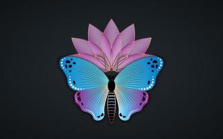 eslogan del logotipo de la flor de loto y la mariposa con una colorida plantilla de flores de mariposa. concepto de yoga diseño vectorial para estampados de moda, afiches y tarjetas, aislado en fondo negro vector