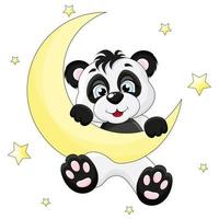 cute panda is hanging on the moon and smiling vector
