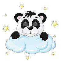 lindo panda duerme en una nube rodeada de estrellas vector