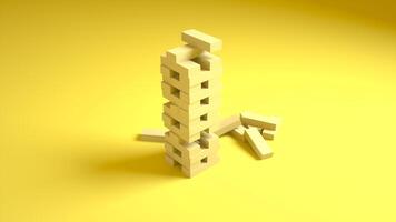Wooden blocks game isolated on yellow background. 3d rendering photo