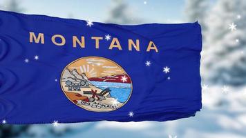 Montana winter snowflakes flag background. United States of America. 3d illustration photo