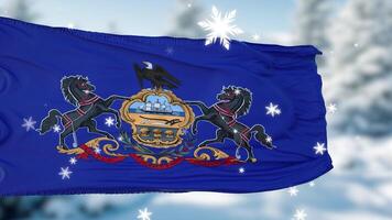 Pennsylvania winter snowflakes flag background. United States of America. 3d illustration photo