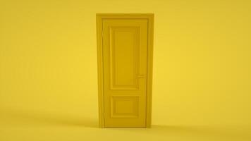 Door isolated on yellow background. 3d rendering photo