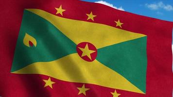 The national flag of Grenada waving in the wind, blue sky background. 3d rendering photo