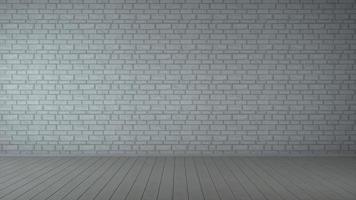 White stone brick wall and plank wood floor background. 3D illustration photo