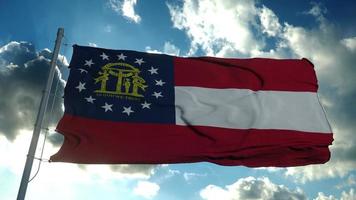 bandera de georgia en un asta de bandera ondeando en el viento en el cielo. representación 3d foto