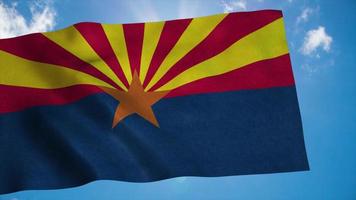 Arizona flag waving in the wind, blue sky background. 3d rendering photo