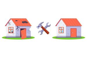 repair of a destroyed house. overhaul of a private house. flat vector illustration.