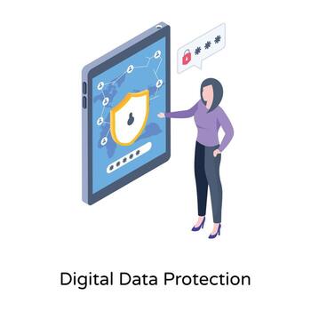 Digital data protection in isometric illustration design vector
