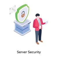 Isometric illustration of server security, editable design vector