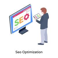 una ilustración isométrica moderna de optimización seo, vector editable