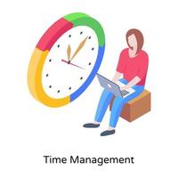 ilustración isométrica de gestión del tiempo, planificación de la duración de la tarea vector