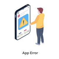 An isometric illustration of app error, software failure vector