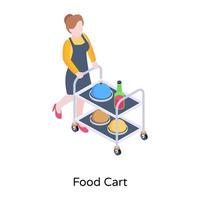 Girl with trolley denoting a concept of trolley isometric illustration vector