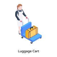 Hotel service, isometric illustration of luggage cart vector