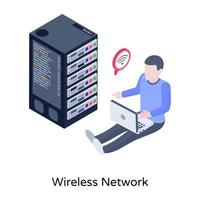 A trendy isometric icon of wireless network vector