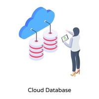 Cloud connected with servers, isometric icon of cloud database vector