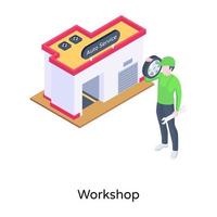 Grab this modern isometric icon of workshop vector