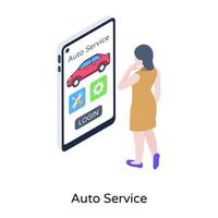 Online repair and maintenance app, isometric icon of auto service vector