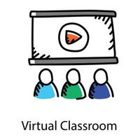 Virtual classroom doodle icon, editable vector