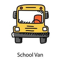School van in hand drawn icon, editable vector
