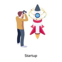 Man with rocket denoting concept of startup isometric illustration vector