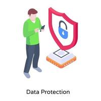 Shield with server denoting isometric illustration of data protection vector