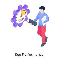 Cogwheel with magnifier, concept of seo performance isometric illustration vector