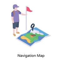 A trendy isometric icon of navigation map vector