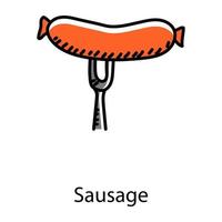 Sausage in doodle style icon, editable vector