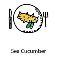 Sea cucumber doodle style icon, seafood vector