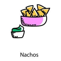 nachos icono dibujado a mano, artículo de refresco vector