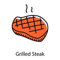 Grilled steak hand drawn icon, editable vector