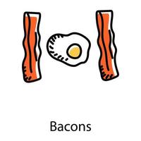Bacons in doodle style icon, editable vector