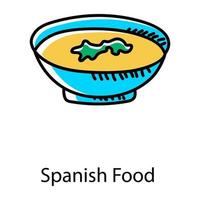Spanish food doodle style icon, delicious soup vector